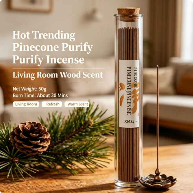 Hot Trending XMSJ Pinecone Purify Incense,50g,Natural Wood Scent,Burn About 30 Mins for Home Yoga Meditation Room Refresh.