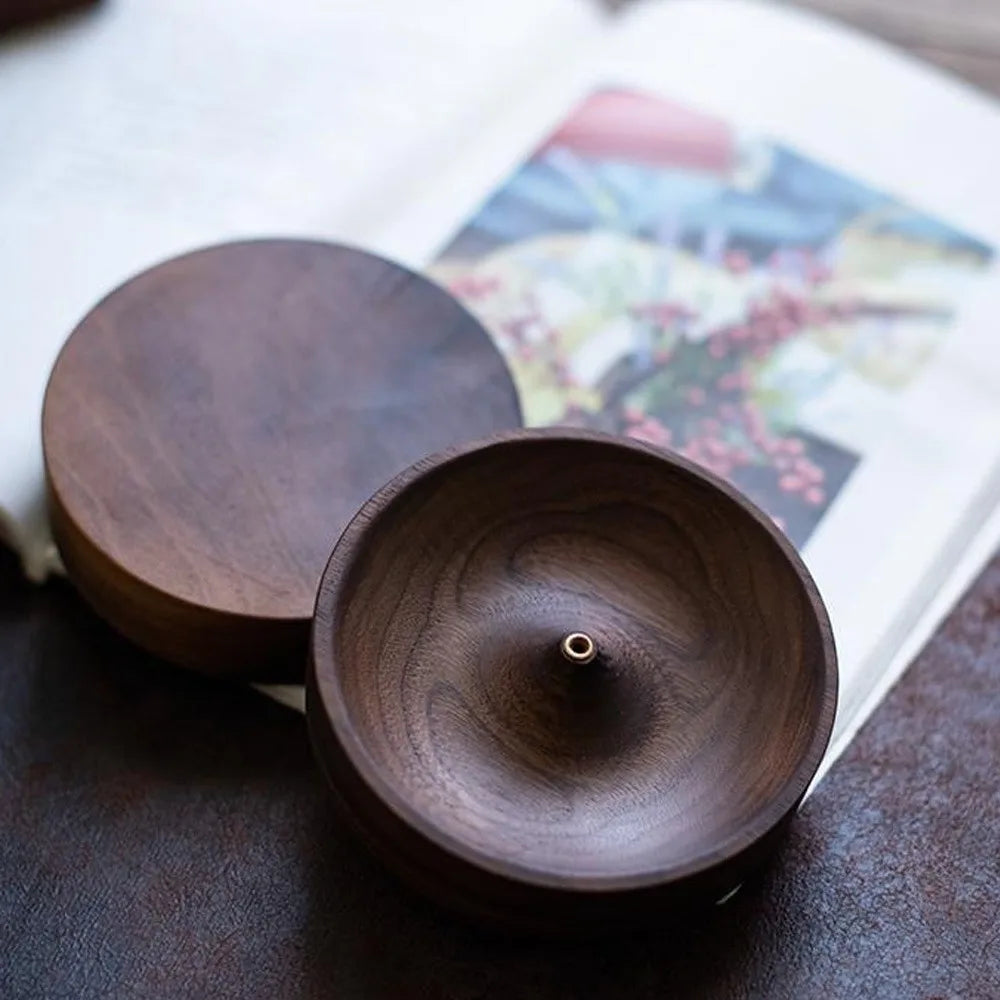 Solid Wood Incense Burner Handmade Tea Ceremony Round Incense Stick Indoor Incense Tray Multi Hole Home Ornament Decor Holder
