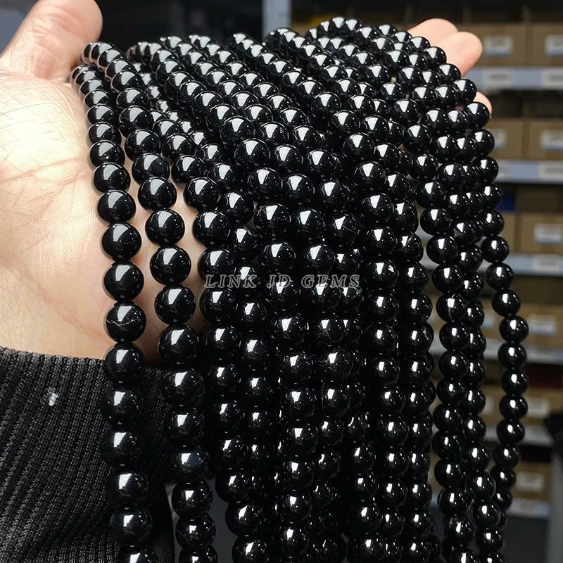 5A Natural Black Agate Onyx Stone Beads Round Loose Spacer 4 6 8 10 12mm For Jewelry Making DIY Bracelets Accessory 15'' Strand