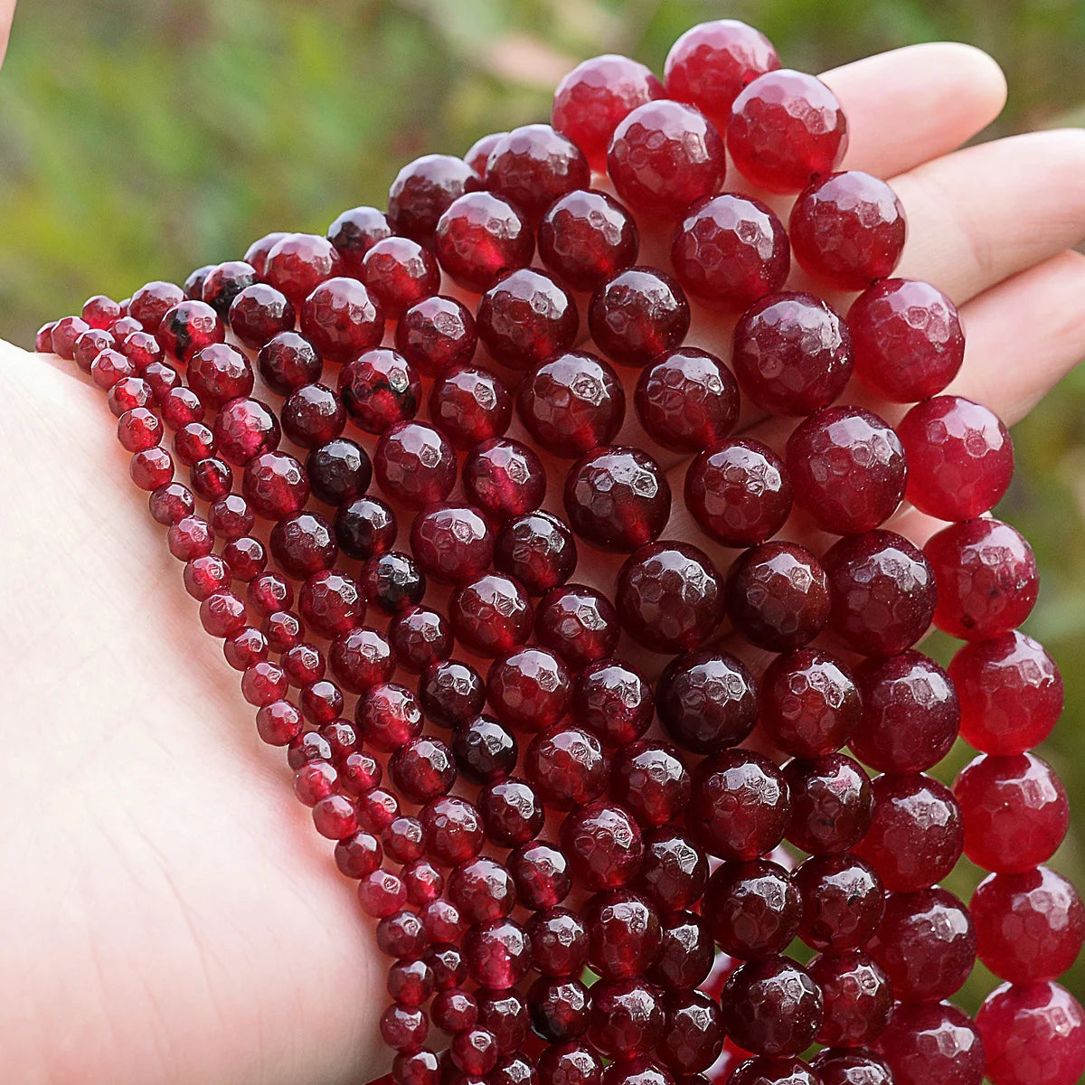 Natural Red Faceted Agates Stone Beads Ruby Chalcedony Onyx Round Loose Spacer Beads for Jewelry Making Diy Bracelet 4-12mm