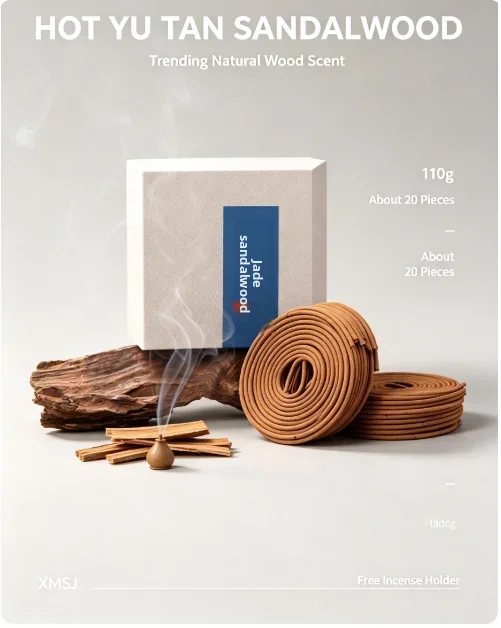 Yu Tan Natural Sandalwood Coil Incense 110g Approx. 40 Sticks Warm Woody Scent for Home Meditation And Yoga