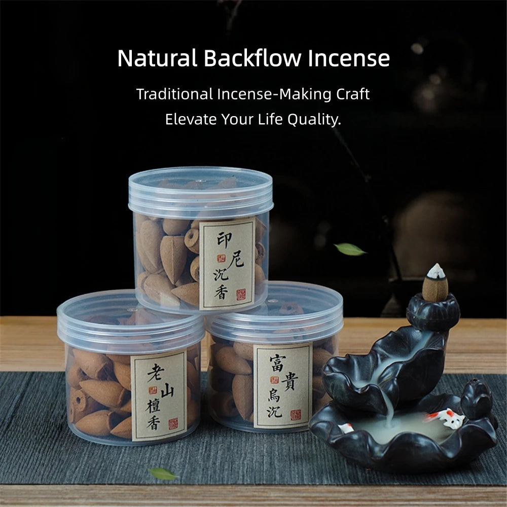 Natural Backflow Incense Cones 50 Pieces, Agarwood & Sandalwood Scent