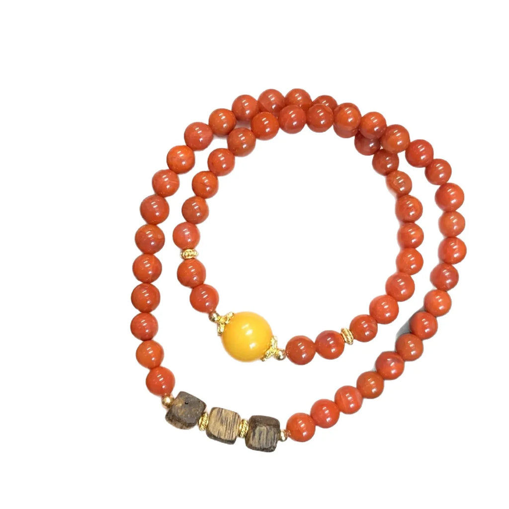 Natural Full Color Nanhong Bead Bracelet With Aged Beeswax Double Loop Sugar Cube Agarwood Handcrafted Wrist Gift For Girlfriend