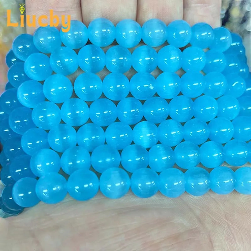 Light Blue Cat Eye Beads 6-10mm DIY Jewelry Making