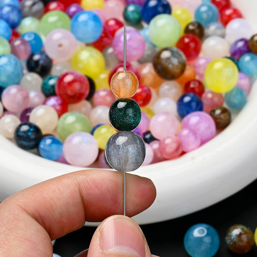 Mixed Color Glitter Resin Round Beads 8/10/12mm Sparkling Solid Loose Beads For DIY Bracelet Necklace Jewelry Making