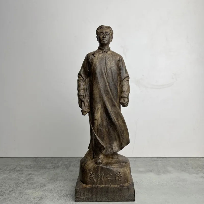 Hand-Carved Agarwood  Statue - 11.2x3.5x2.8" Chinese Leader Sculpture, Red Culture Collectible, Home Decor