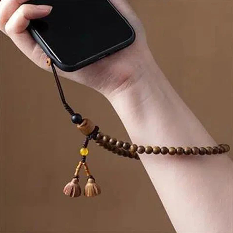 Retro Agarwood Beaded Phone Chain for Women