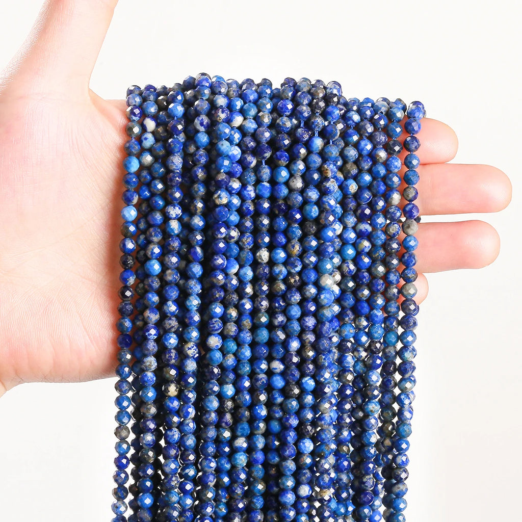 2 3 4mm Faceted Natural Lapis Lazuli Beads Round Loose Spacer Tiny Bead for Jewelry Making DIY Necklace Bracelet Accessory 15"