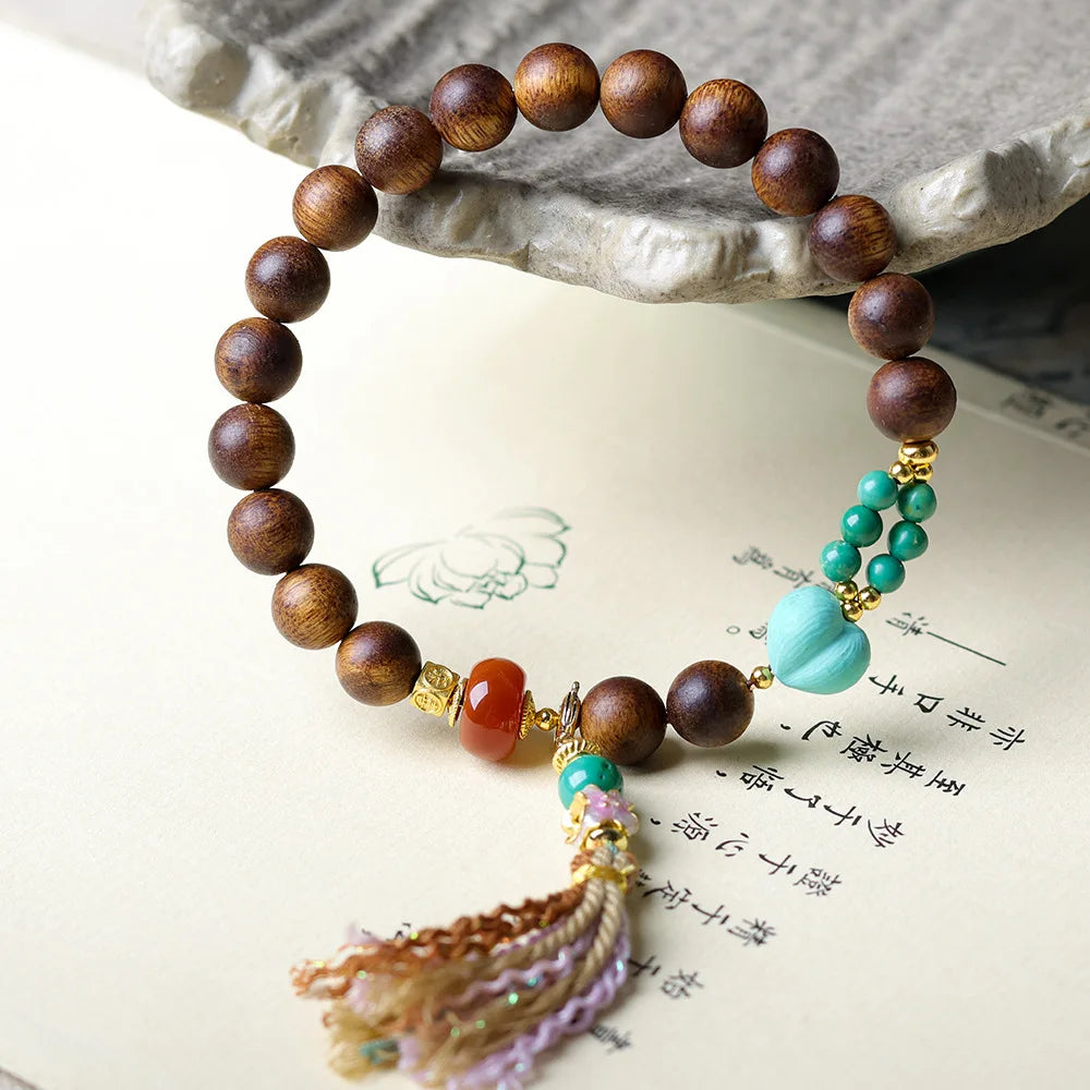 Long Lasting Fragrance Sinking Yellow Agarwood Beaded Bracelet Rhodochrosite Turquoise Peachy Bracelet for Women Gifts