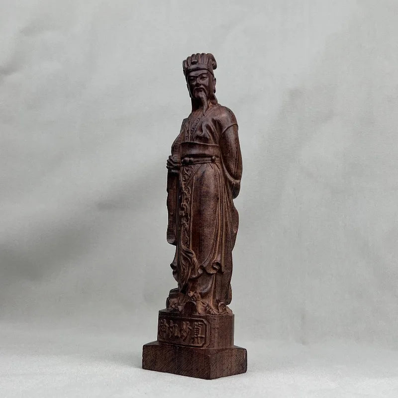 Hand-Carved Agarwood Zhuge Liang Statue - 18.1" Solid Wood Kongming Figurine for Home Office Decor, Feng Shui Ornament