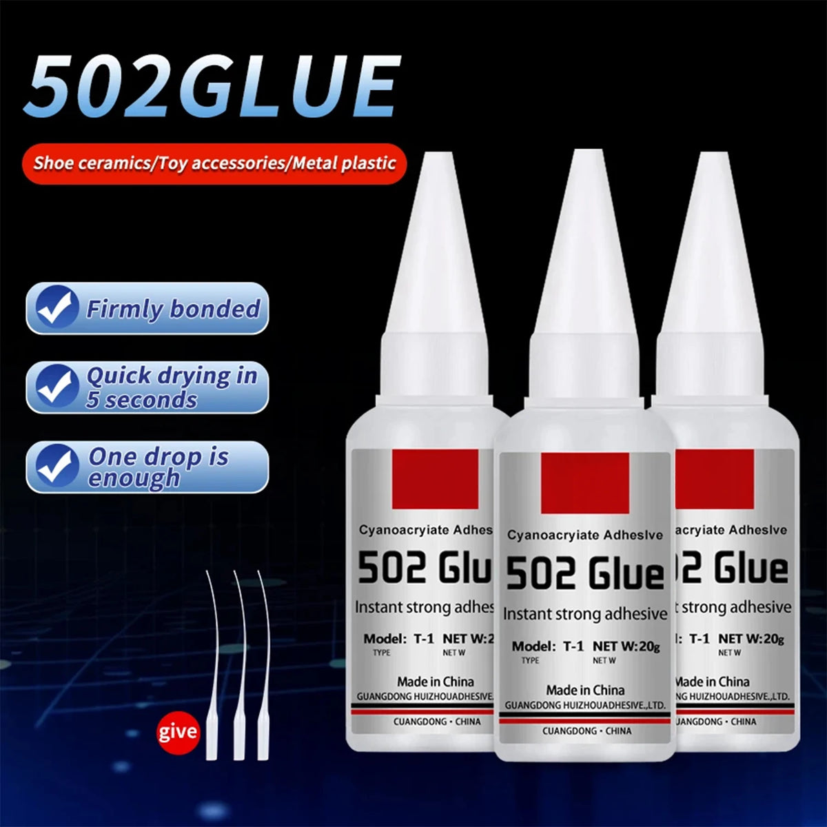 JXVX 1-5pcs 502 Super Glue Instant Quick-drying Cyanoacrylate Adhesive Leather Rubber Wood Metal Strong Bond Liquid Glue Tool
