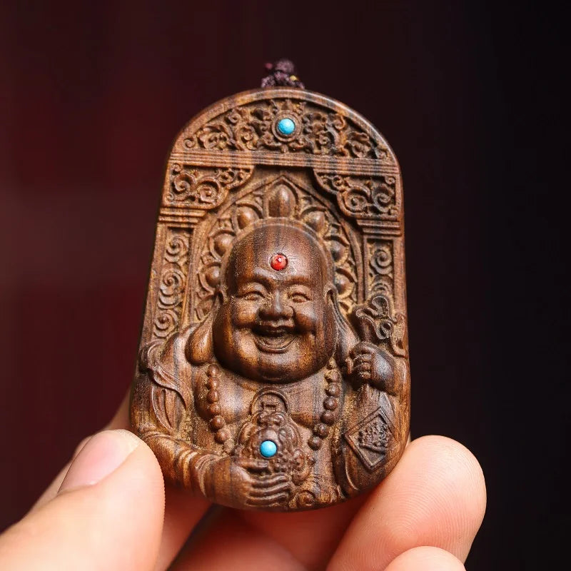 Natural Agarwood Maitreya Buddha Pendant Necklace