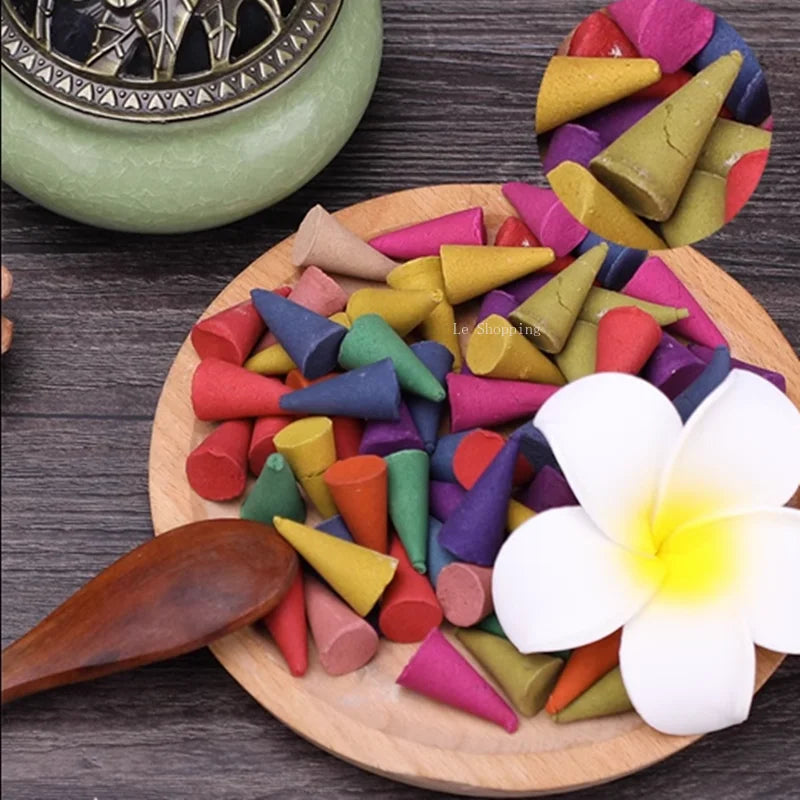 100pcs Thai Tower Incense Agarwood Sandalwood Bedroom Office Air Purification Soothing Spiritual Temple Meditation Aromatherapy