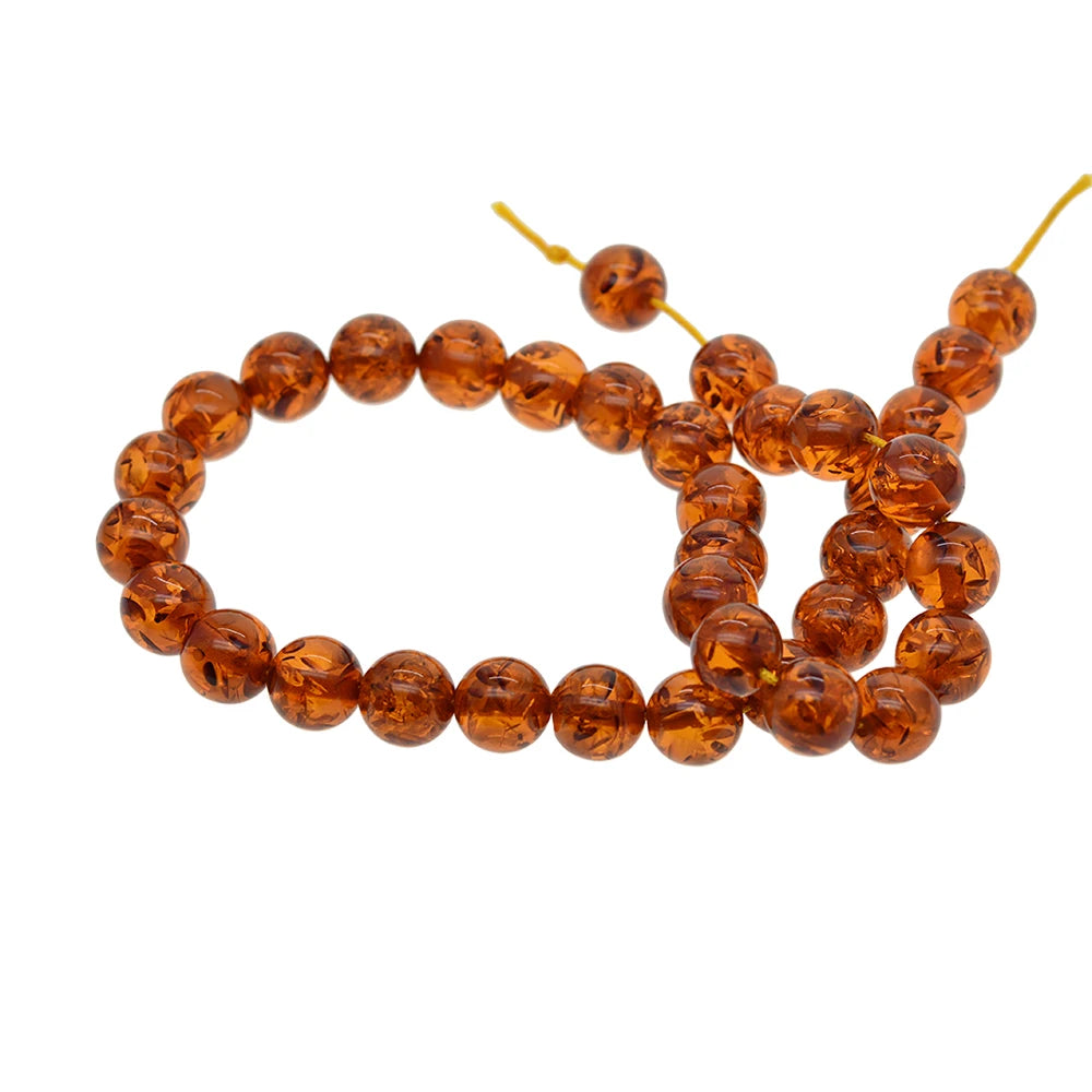 10mm Round Resin Amber Snowflake Beads for Jewelry DIY
