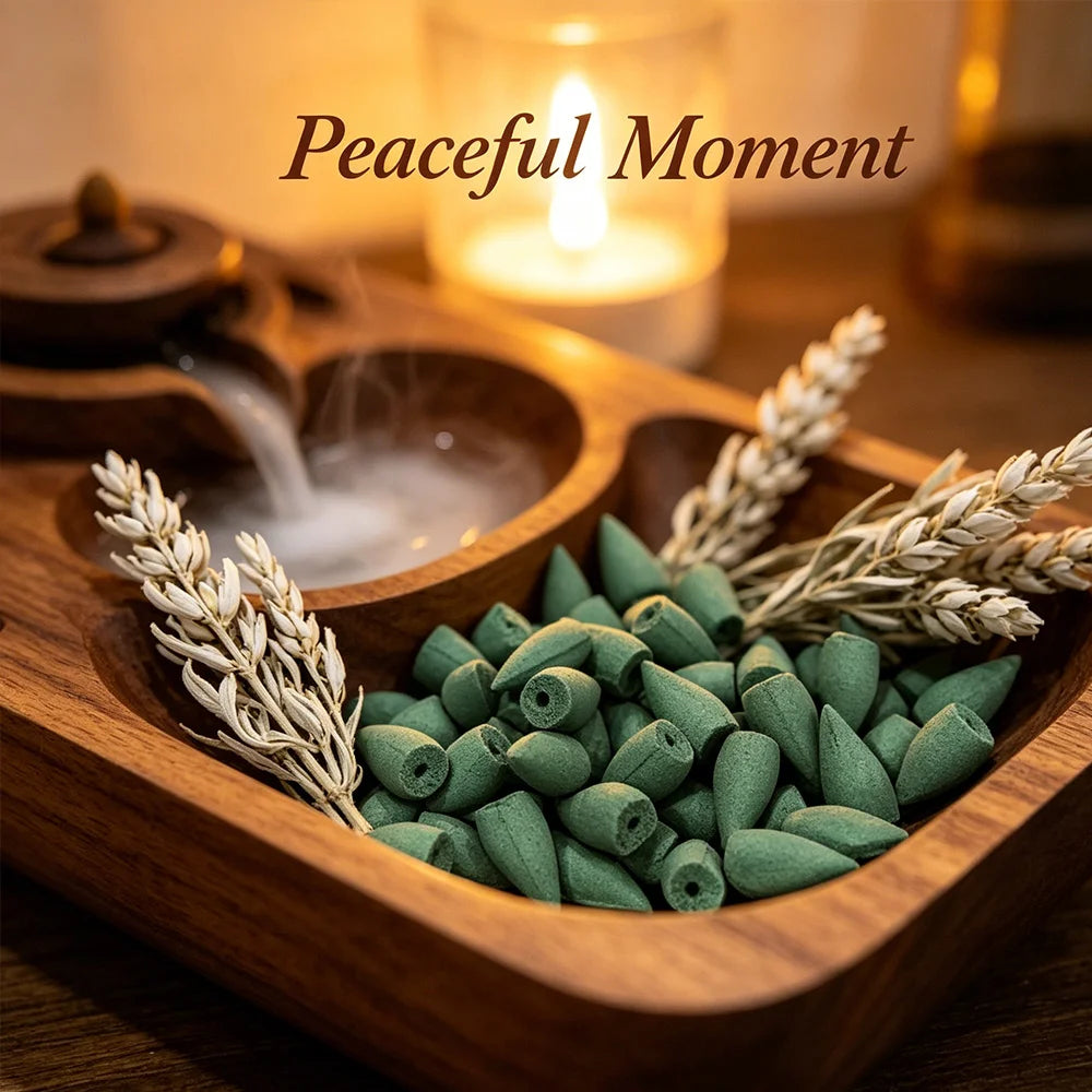 White Sage Scented Backflow Incense Cones, Natural Aromatic Fragrance, White Sage Incense Powder, Soaked in Essential Oils, with a Rich, Long-Lasting Scent, Perfect for Yoga, Meditation, Reading, Hosting Guests, and as a Room Decoration Gift.