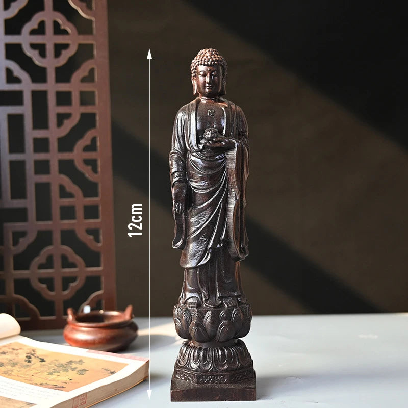Wood Carving Figurine Of Avalokitesvara Small Buddhist Buddha Statue Aesthetic Temple Worship Crafts Living Room Decor Ornaments