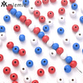 200Pcs 8mm Red White Blue Round Wooden Beads Smooth Spacer Beads For Diy Keychain Necklace Bracelet Jewelry Making Accessories