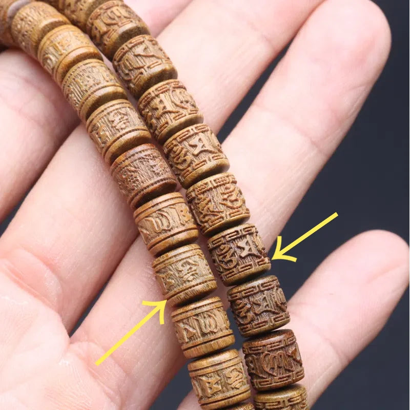Sandalwood Tibetan Buddhist Prayer Wheel Type Bracelet 8mmx8mm Tibetan Six-Character Mantra Rosary Wooden Jewelry