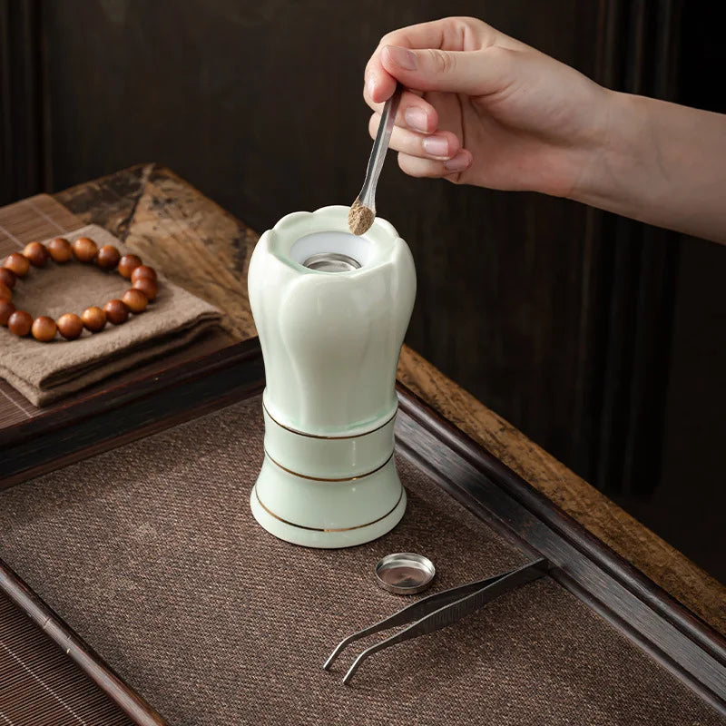 Rechargeable Lotus Ceramic Electric Aroma Heater, Temp Control Incense Burner for Agarwood Sandalwood