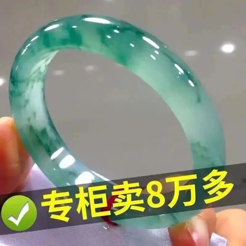 Light Green Jade Bracelet Fashion Accessories Jadeite Natural Charm Jewelry Women Men Handcarved Round Bangle Hand Ring