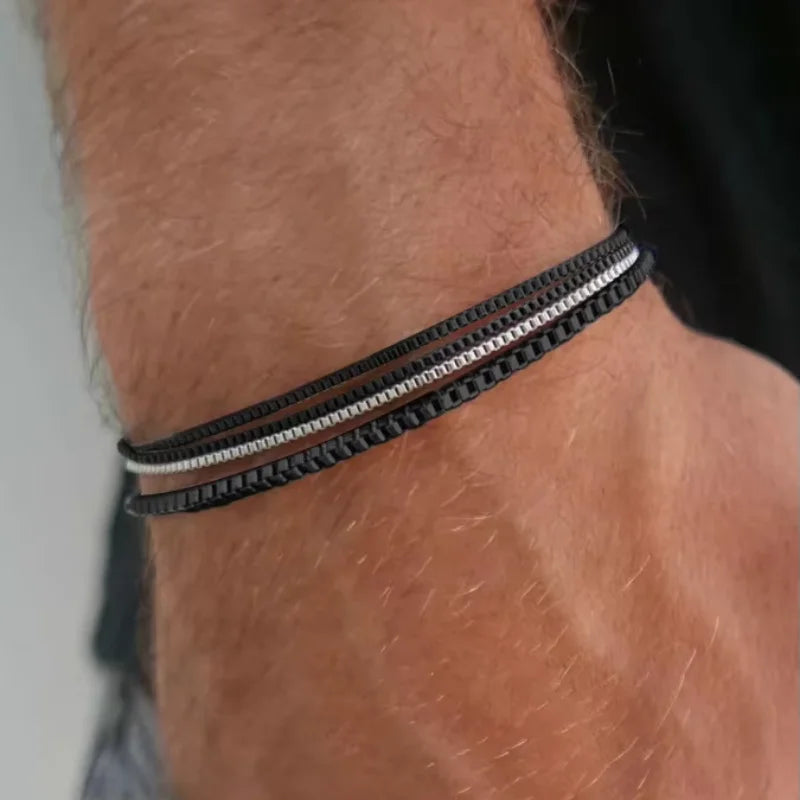 Men's Stainless Steel Chain Bracelet 4pcs Black Silver