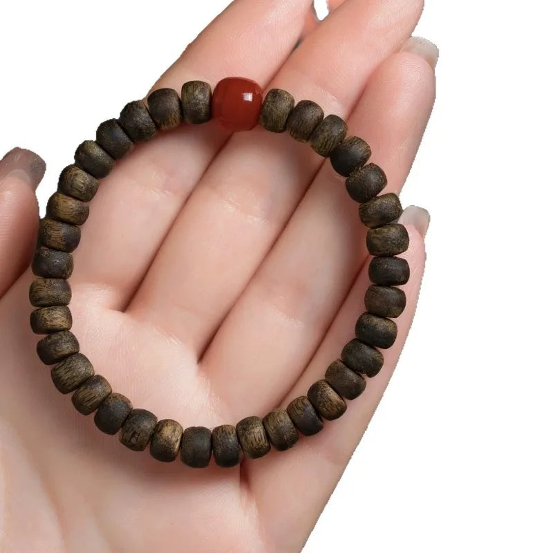 Natural Yingge Qi Nan Agarwood Bracelet Straight Cut Buddhist Bead Bracelet for Men and Women Valentine's Day Gifts