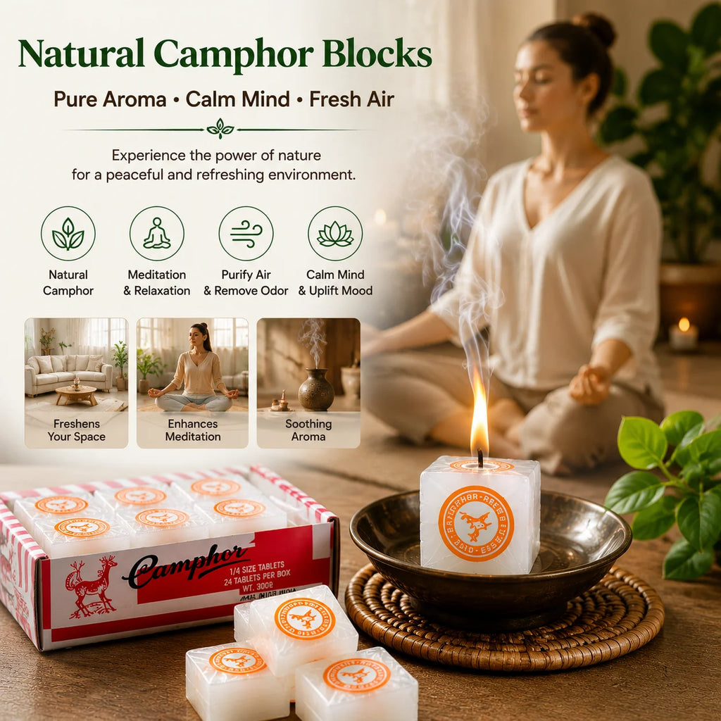 Natural Refined Camphor Blocks Tablets for Puja & Aromatherapy,Alcanfor en Bloques, Alcanfor en Bolitas, Kapoor for Pooja