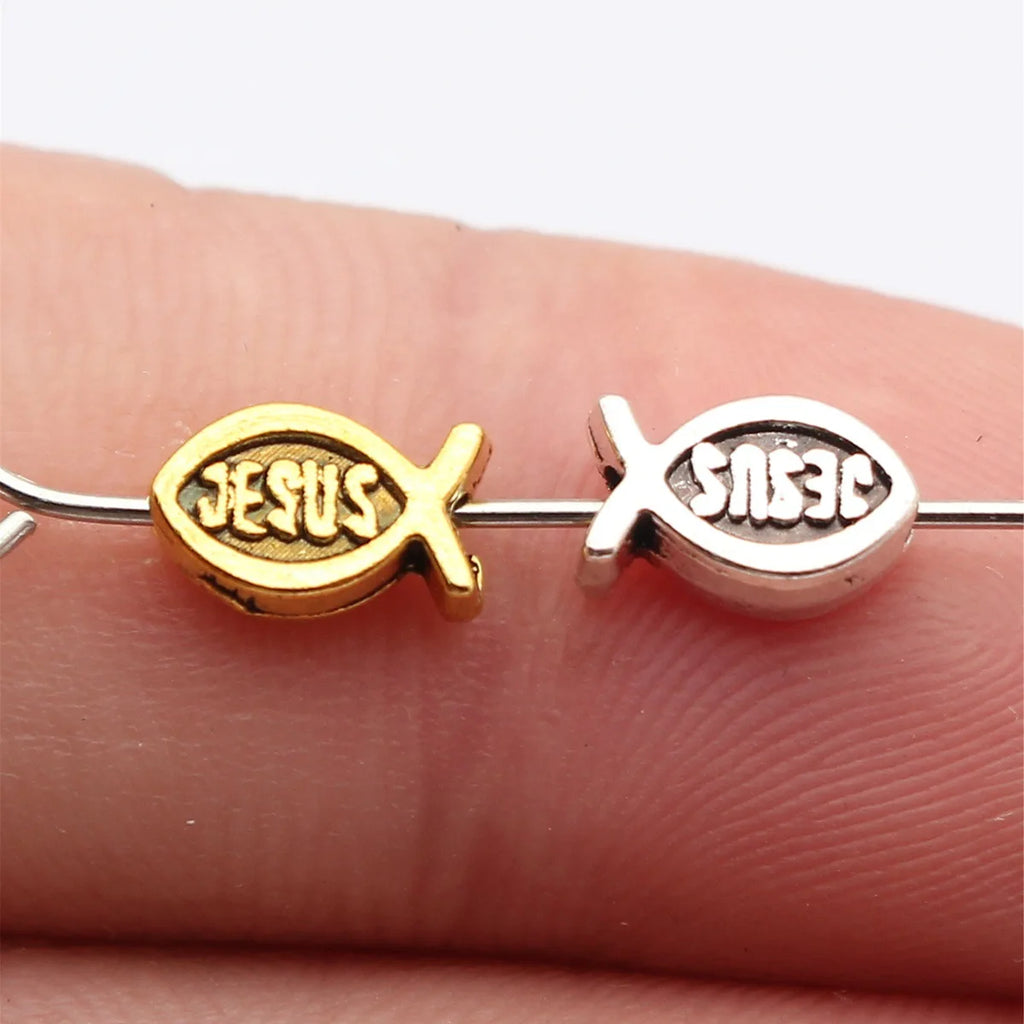 WYSIWYG 40pcs 8x5mm Antique Silver Color Antique Gold Color Jesus Fish Beads For Jewelry Making DIY Jewelry Findings