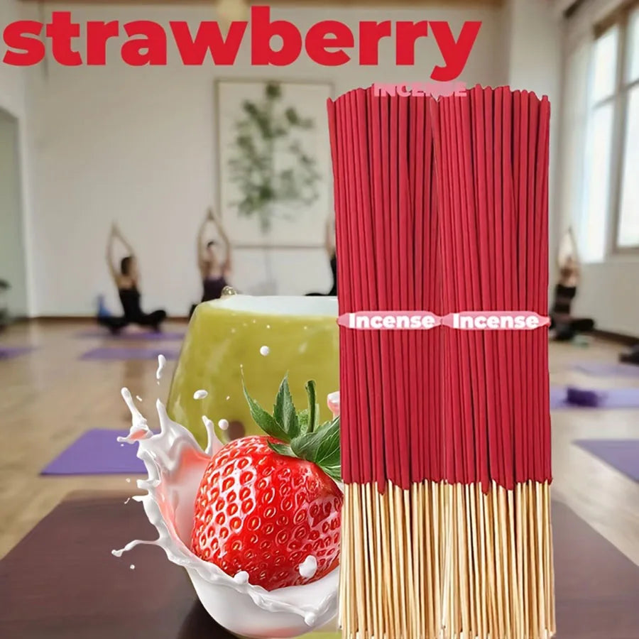Red High-Quality Creamy Strawberry Incense Stick - Long-Lasting Strawberry Scent with Woody Notes, Fruit Meditation Yoga Home Office Party Holiday Gift, Eliminates Fatigue, Long-Lasting Fragrance (Doesn'T Scatter, Burns Evenly)