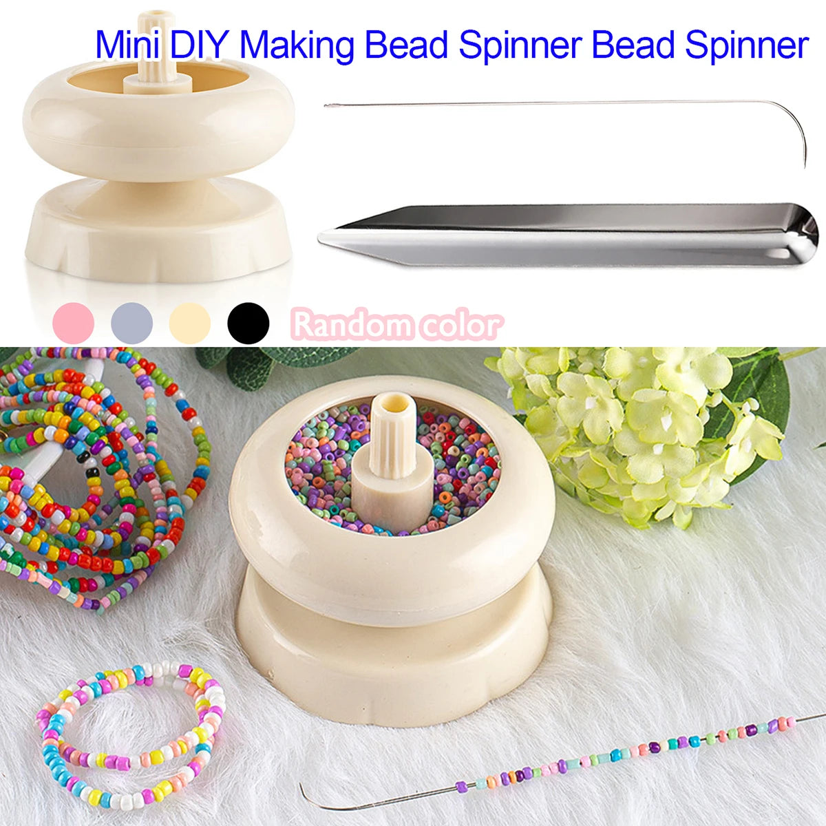 DIY Making Bead Spinner Bead Spinner for Jewelry Making, Effortless Rotating Plastic Bracelet Spinner with 1 Beading Needles