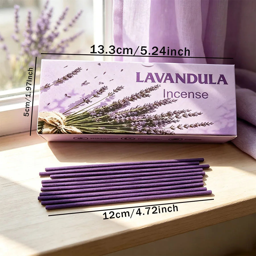 1 Box Contains 30-35 Handcrafted Purple Lavender Incense Sticks, with a High-Quality Lavender Floral Scent, Suitable for Home, Indoor Use, Hotels, Outdoor Camping, Parties, Reading, Yoga, and as a Gift Box for Friends. Festive Atmosphere.