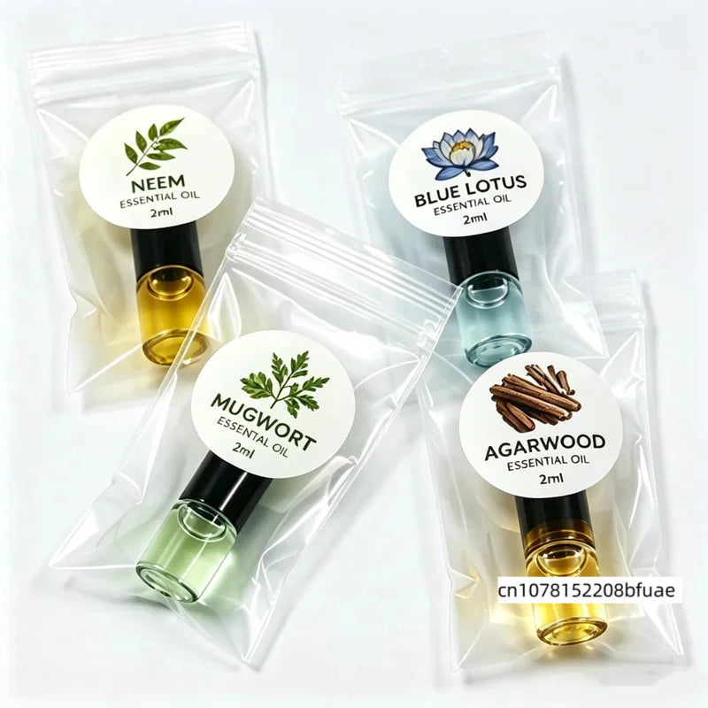 SPLYMCZEN Mini Botanical Essential Oil Collection 2ml Agarwood Neem Blue Lotus Mugwort Aromatic Oil for DIY Soap Candle Making