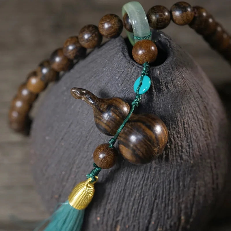 Agarwood 10mm Handheld Carved Gourd Beads Double Layer Creative Buddhist Rosary Bracelet Car Hanger
