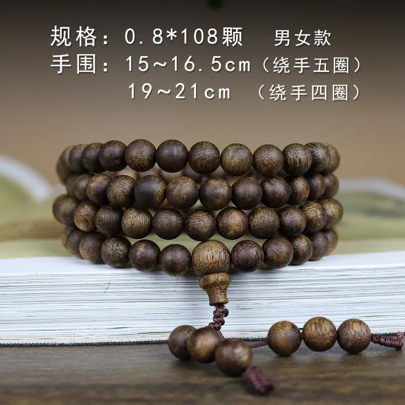 Authentic Natural Agarwood Vietnam Nha Trang White Kyara 90% Submerged 108 Beads Prayer Bracelet for Men and Women Gifts