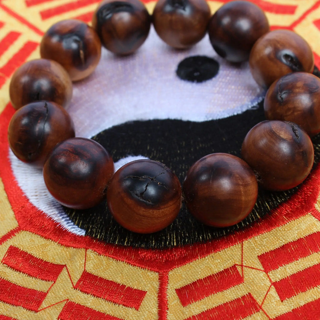 Lightning Strike Jujube Wooden Beads 12mm Round 17Pcs Handmade