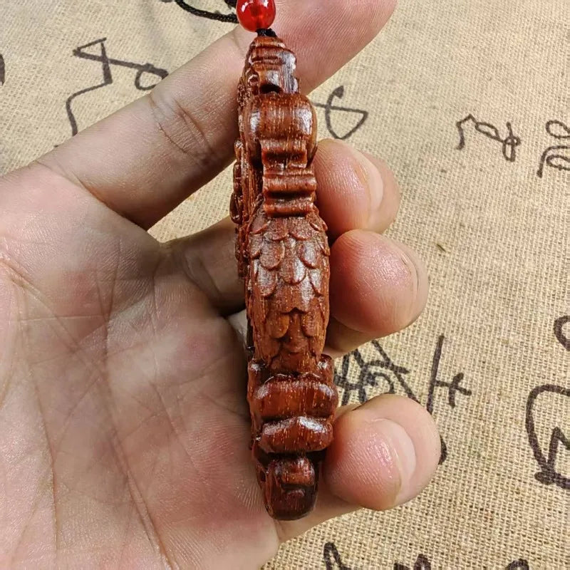 Hand-Carved Agarwood Dragon Pendant 2.75 Wood Art