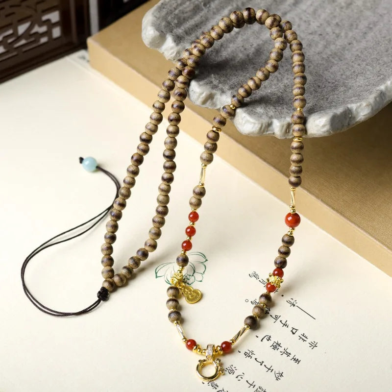 Handwoven First Grade Butter Agarwood Universal Pendant Rope Wooden Bead Accessory Hanging Cord Gifts