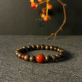 Natural Agarwood Bracelet with Nanhong Agate Beads Unisex Vintage Style Couple Jewelry Gifts
