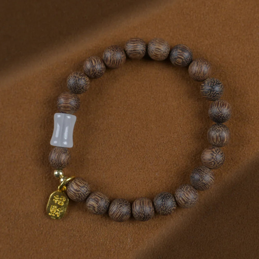 Natural Nha Trang White Ky Nam Agarwood Abacus Bead Bracelet Lucky Pixiu Wenwan Craft Jewelry