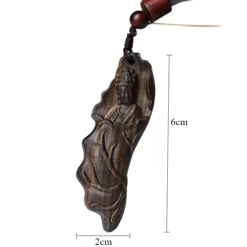 1pcs Agarwood Lotus Leaf Guanyin Single-sided Pendant Car-mounted Decoration Wooden Crafts Peace Pendant Jewelry